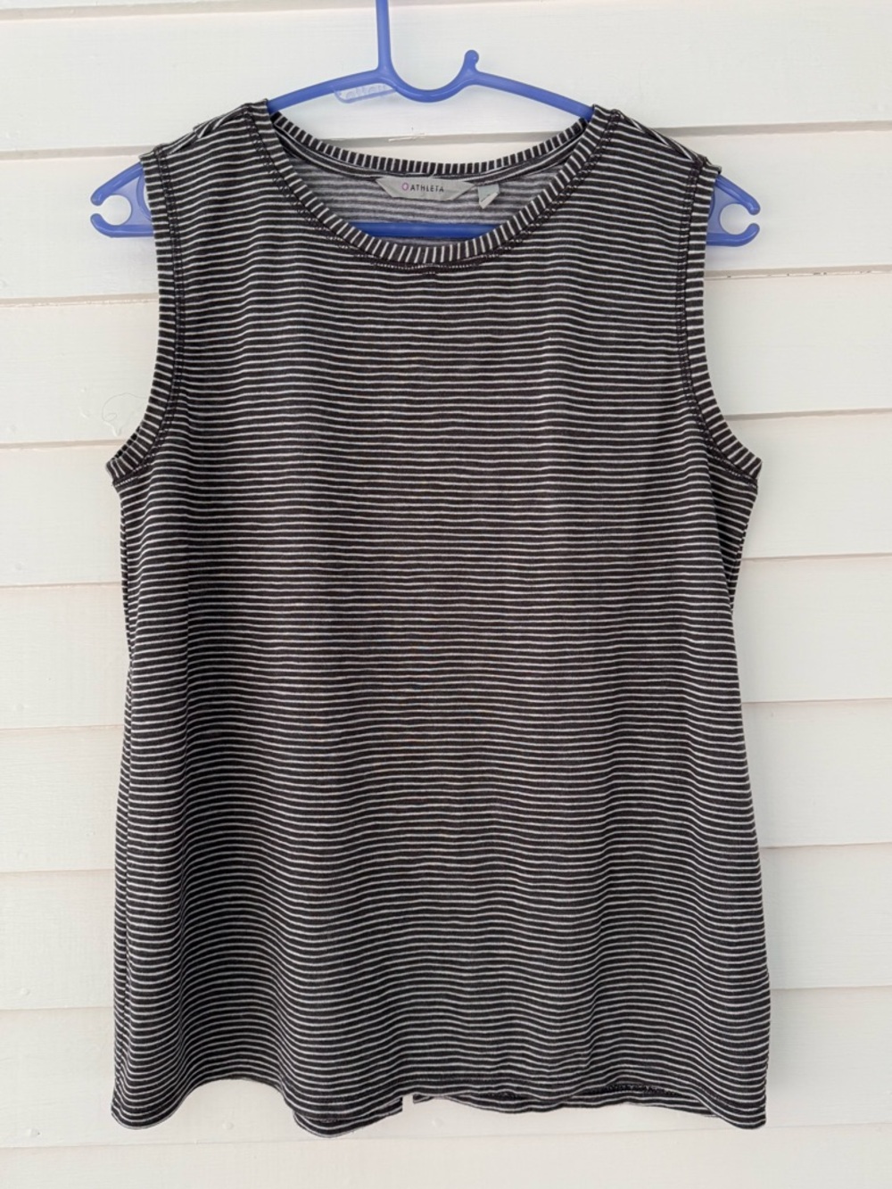 Athleta | Striped Sleeveless Tank Top Charcoal White Open Back Size Small